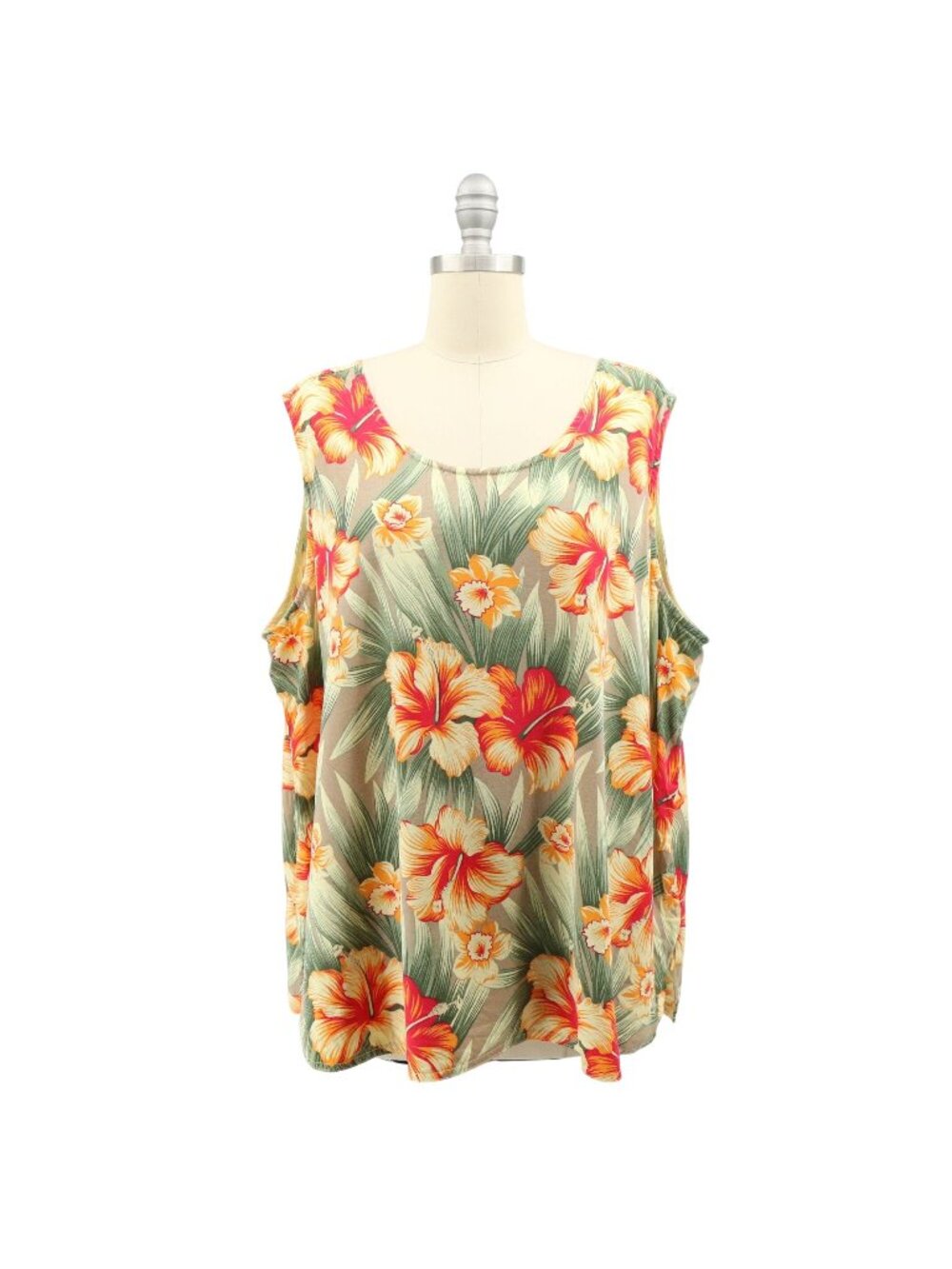 Tianello Yellow Green Tropical Floral Tencel Tank Top 2X